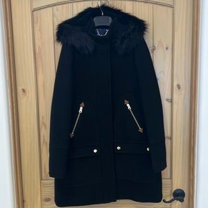 *NWT J. Crew JCREW Black Italian Wool Blend Coat Detachable Faux Fur Trim